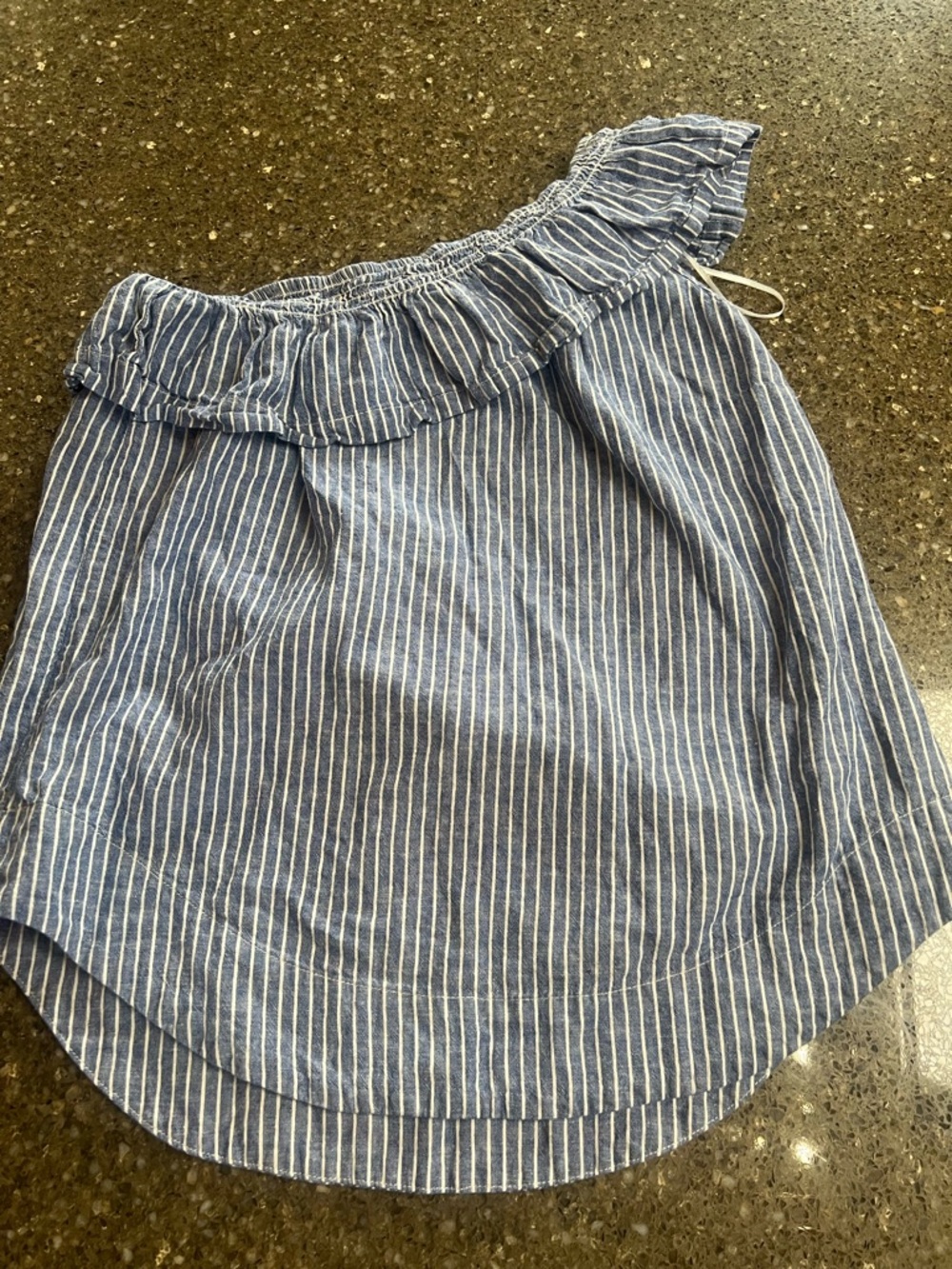 Velvet Heart Blue and White Striped Off-Shoulder Ruffle Top Size S Linen Blend